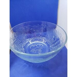 Vintage 1990s KIG Indonesia Glass Fruit Bowl/Salad Bowl Clear Glass/Fruit Patter